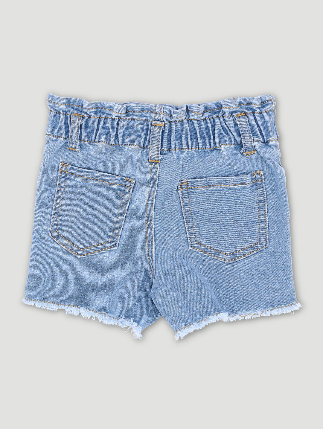 Pre-Girls Denim Paperbag Shorts - Mid Blue
