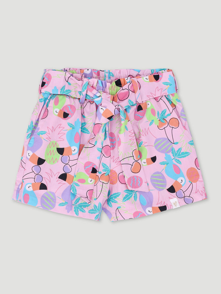 Pre-Girls Paperbag Print Poplin Short - Light Pink