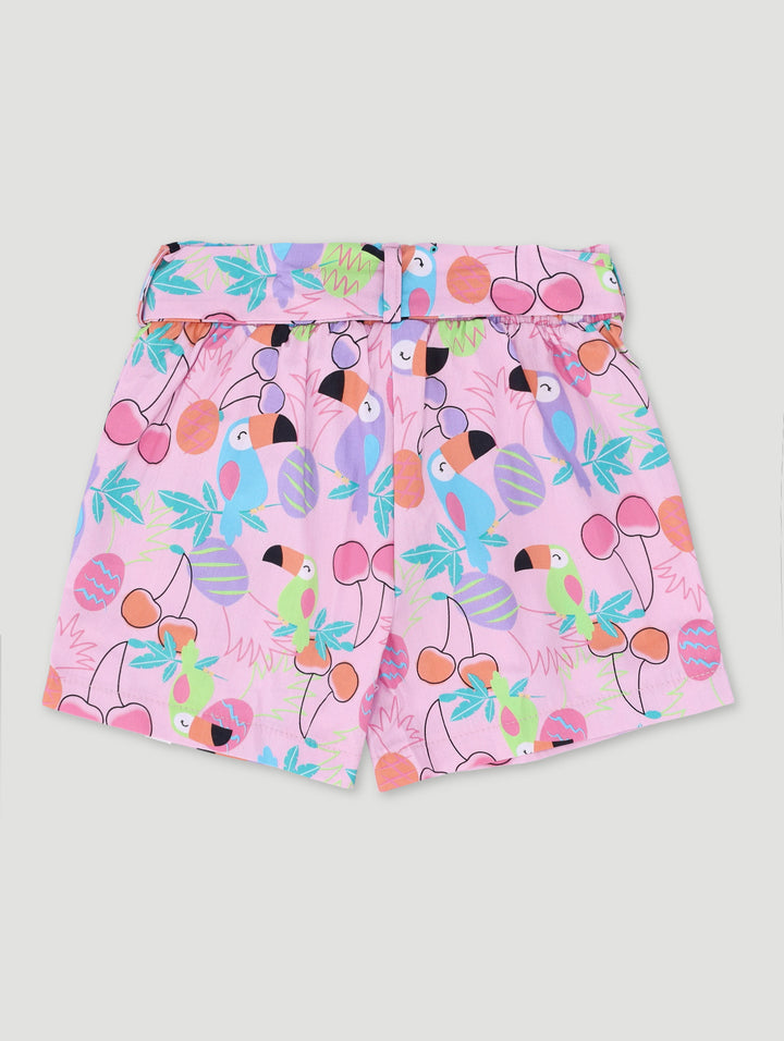Pre-Girls Paperbag Print Poplin Short - Light Pink
