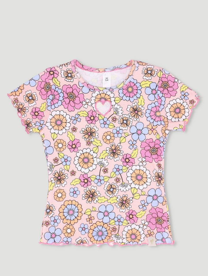 Pre-Girls Heart Cutout Rib Top