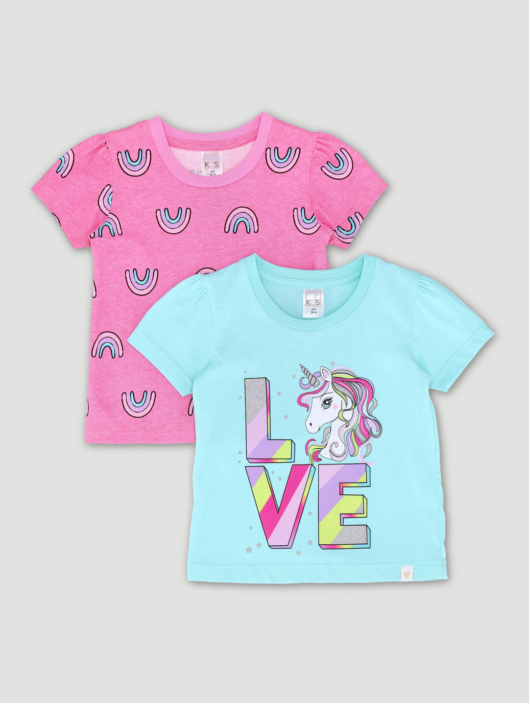 Pre-Girls 2 Pack Unicorn Placement Tee - Sky Blue