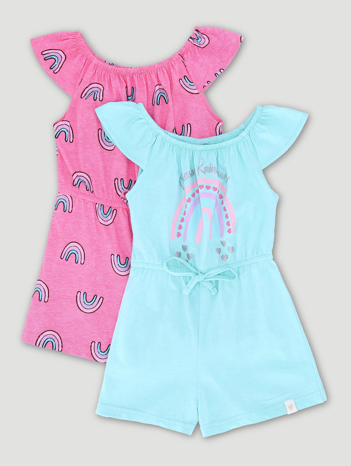 Pre-Girls 2 Pack Rainbow Print Jumpsuit - Sky Blue
