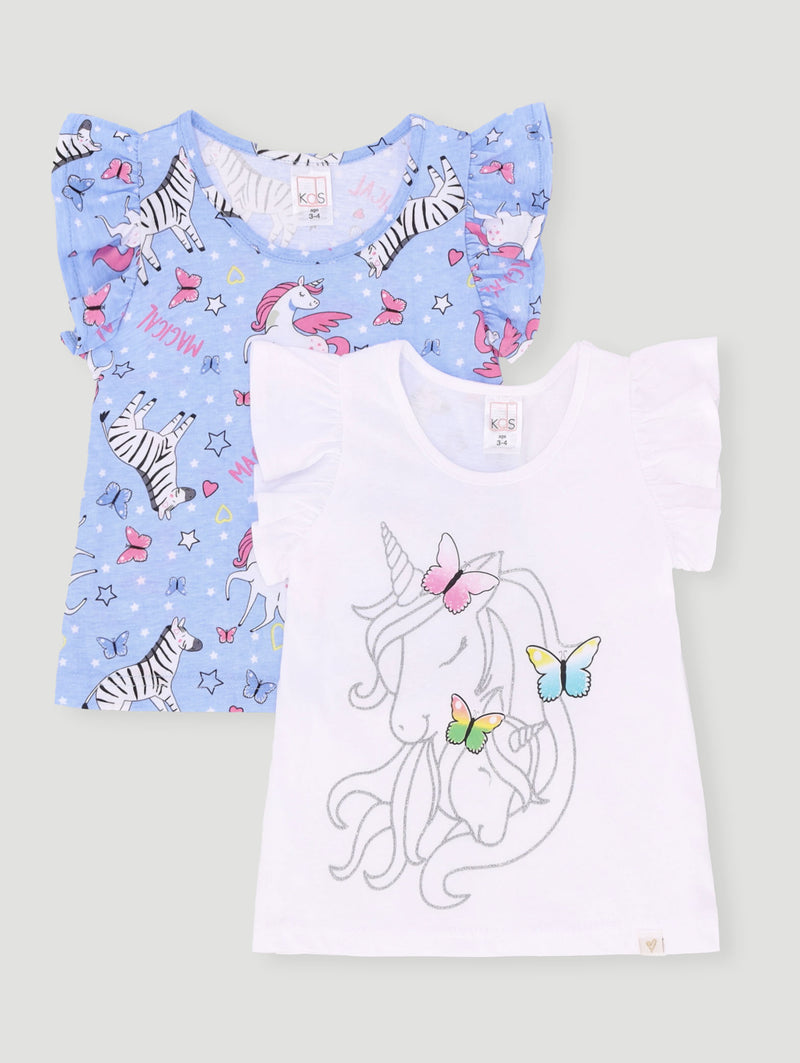 Pre-Girls 2 Pack Unicorn Placement Print Vest - White