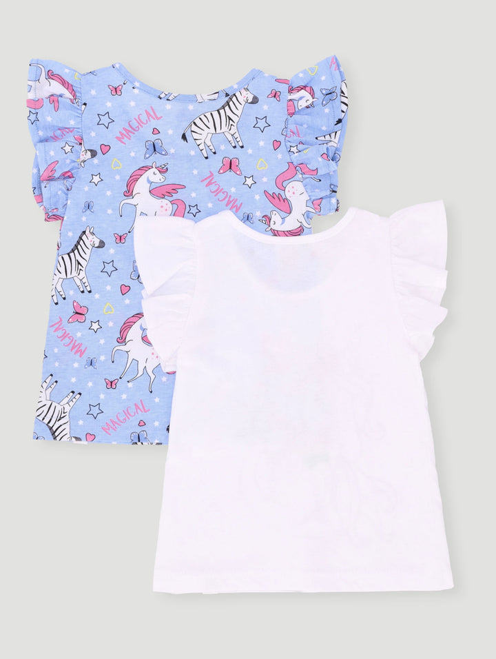 Pre-Girls 2 Pack Unicorn Placement Print Vest - White