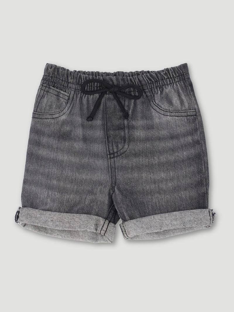 Baby Boys Black Acid Denim Short - Grey