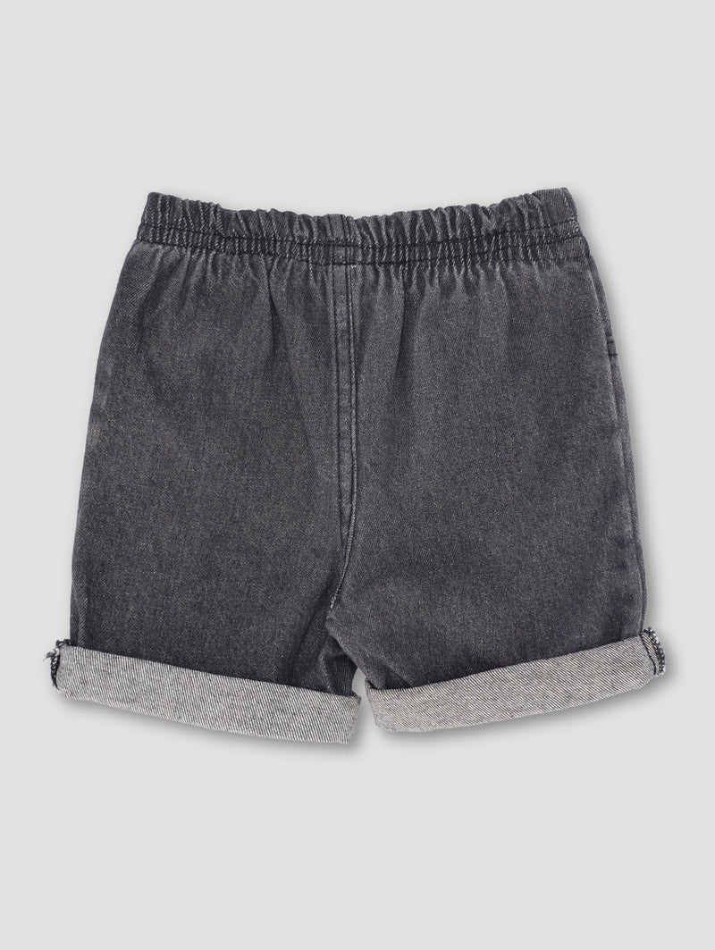 Baby Boys Black Acid Denim Short - Grey