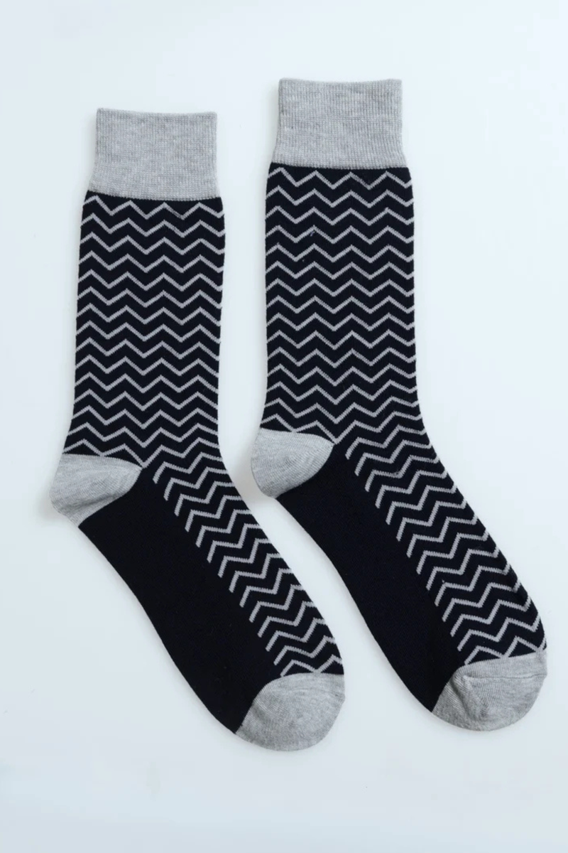 Striped Single Socks - Grey/Navy