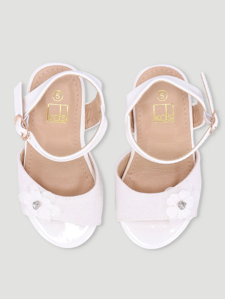 Pre-Girls Flower Heeled Sandal - White