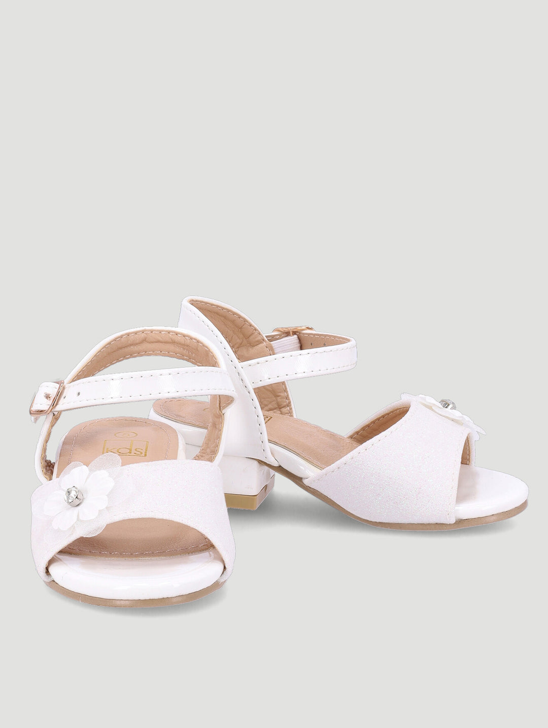 Pre-Girls Flower Heeled Sandal - White