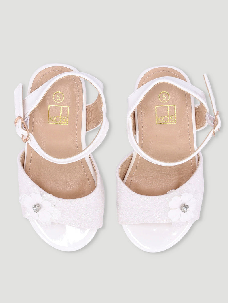 Pre-Girls Flower Heeled Sandal - White