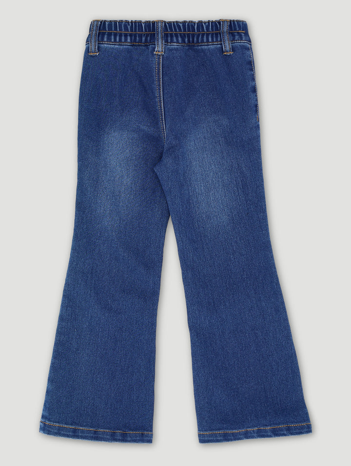 Pre-Girls Crochet Front Pocket Flare Denim - Blue