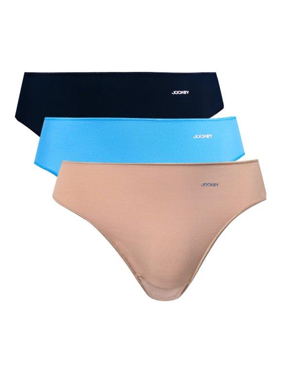 3 Pack French High Cut Panties - Beige/Blue/Navy