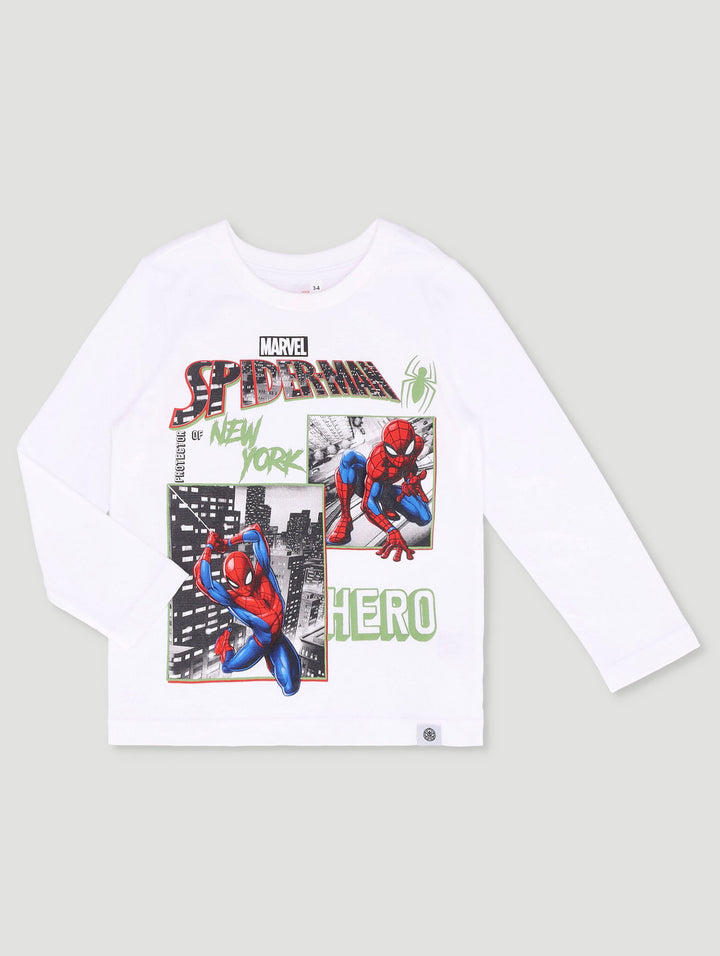 Pre-Boys Long Sleeve Spiderman Tee - White