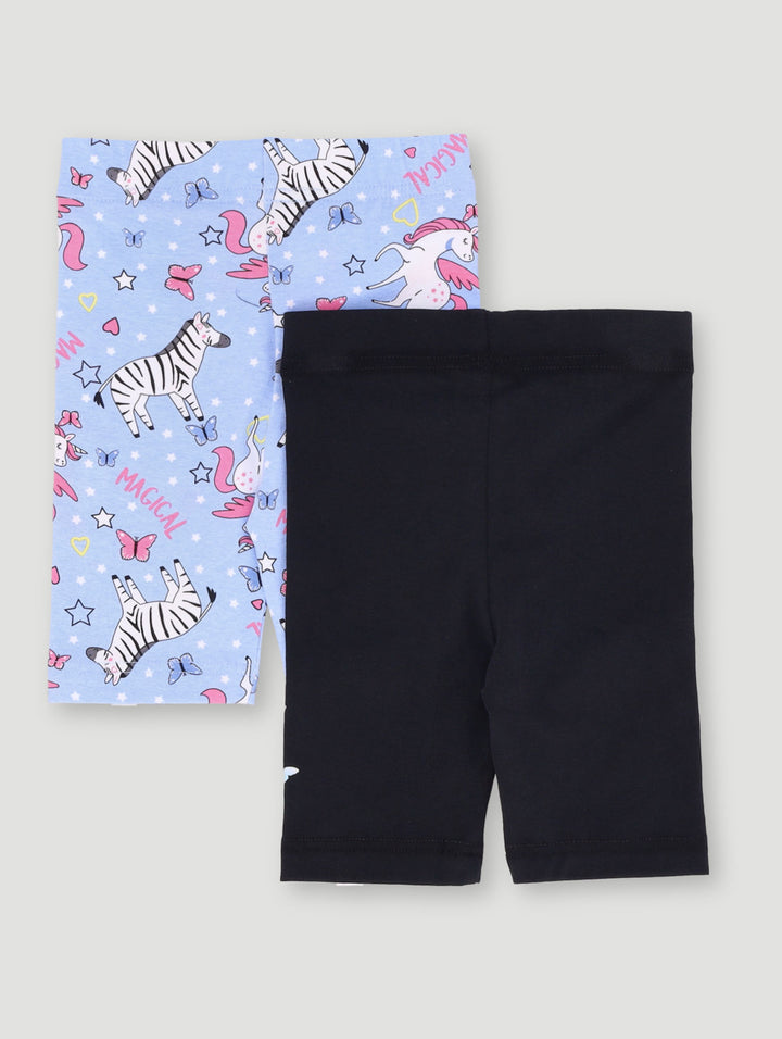 Pre-Girls 2 Pack Unicorn Placement Print Cycle Short - Black