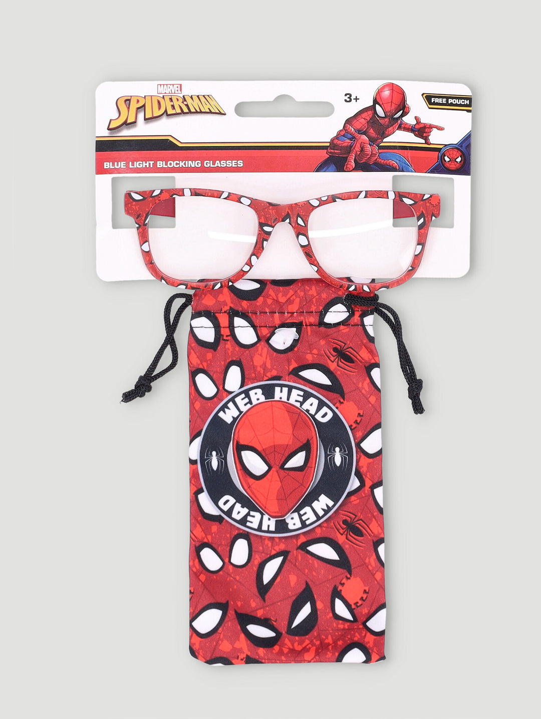 Pre-Boys Spiderman Blue Light Glasses And Pouch - Red