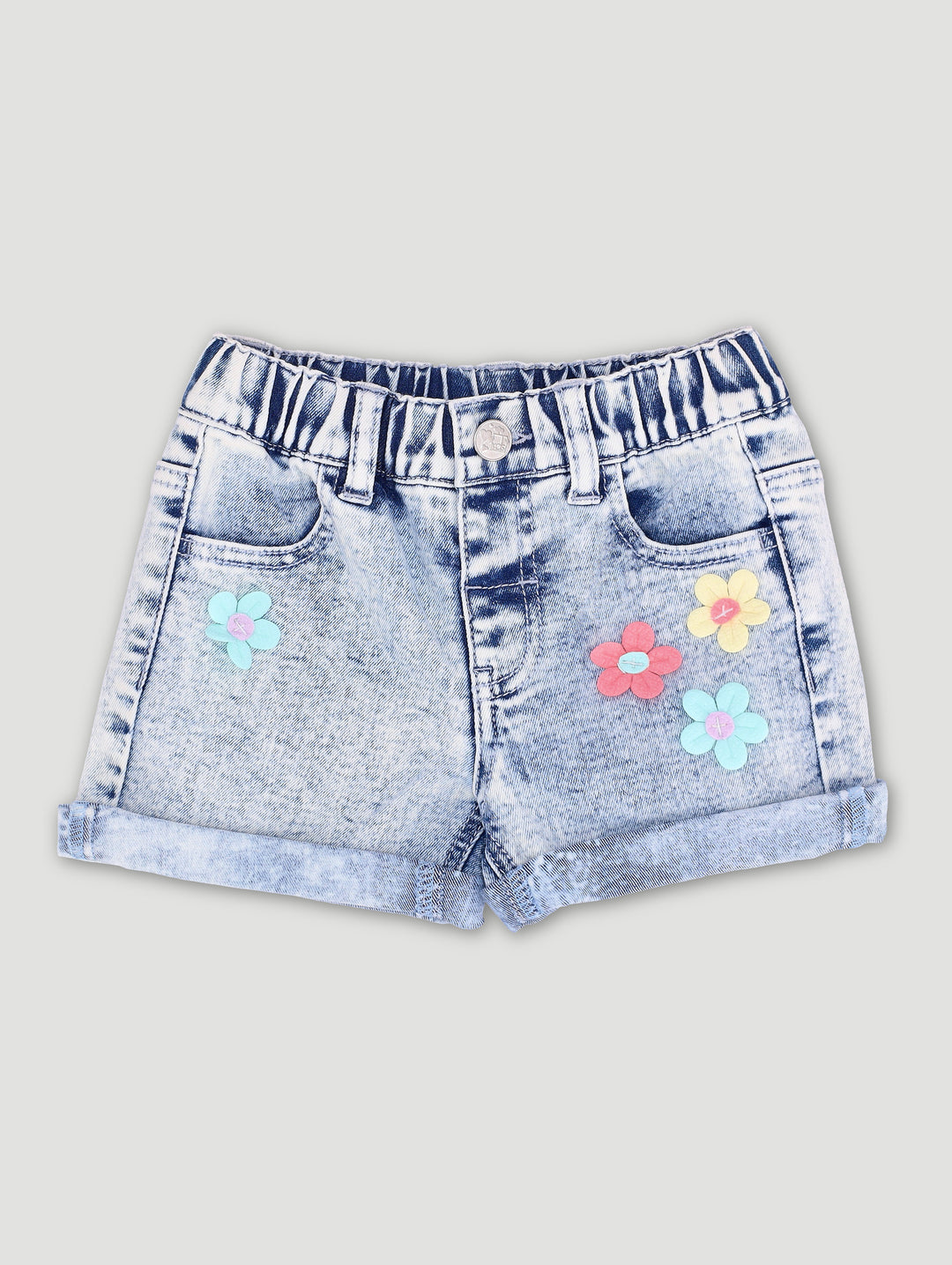 Pre-Girls 3D Flower Short - Mid Blue