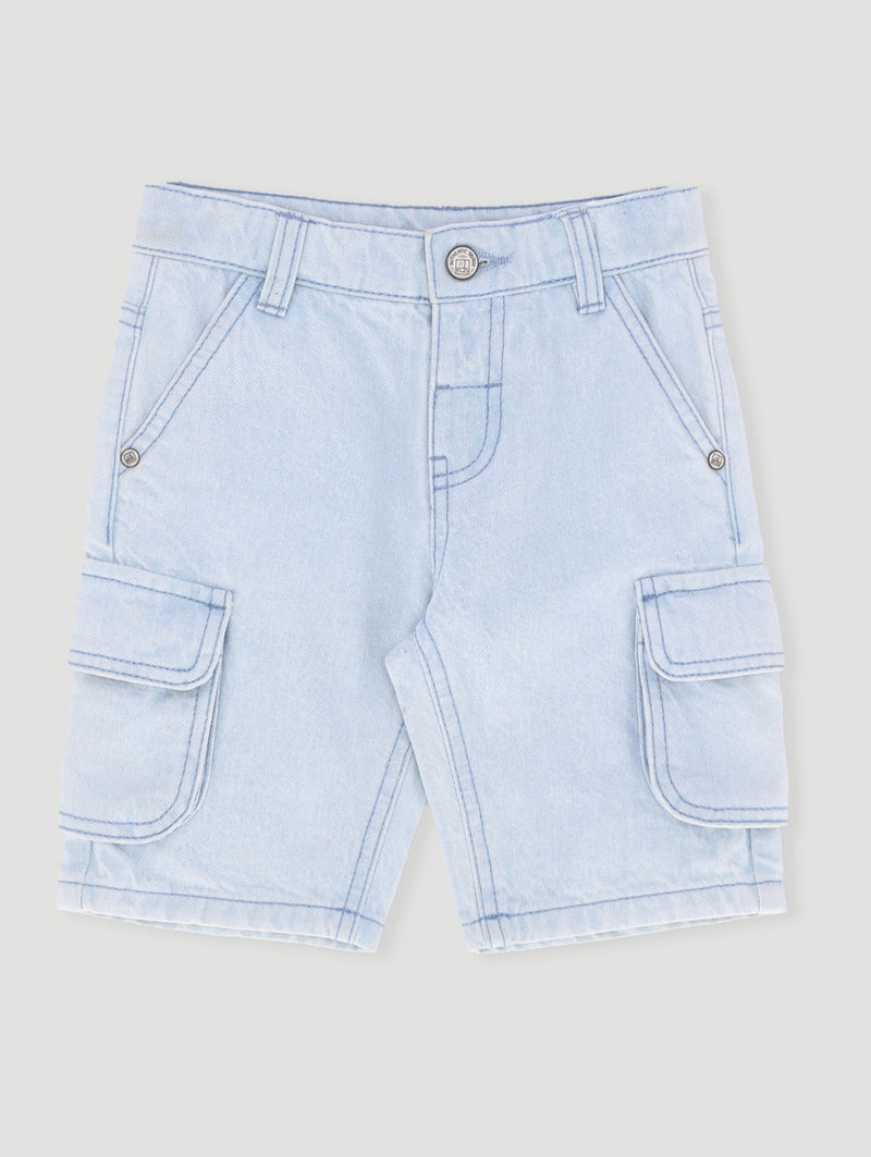 Pre- Boys Cargo Denim Short - Mid Blue