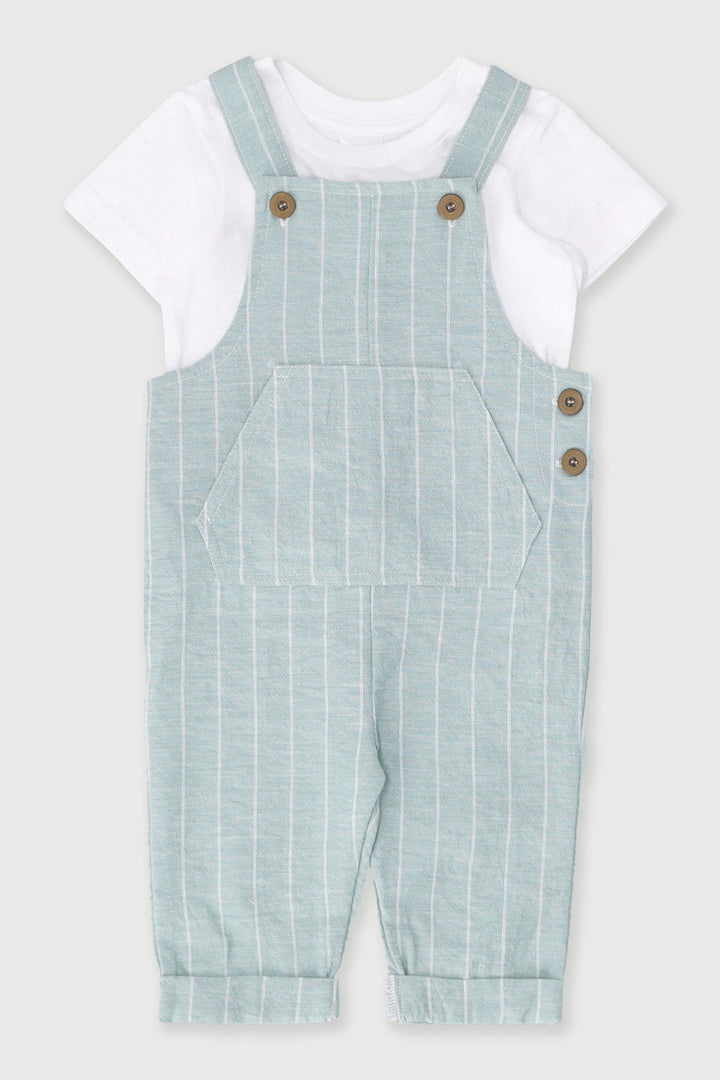 Baby Boys Stripes Dungaree Set - Aqua