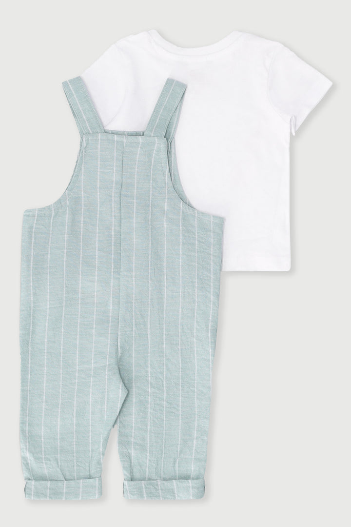 Baby Boys Stripes Dungaree Set - Aqua