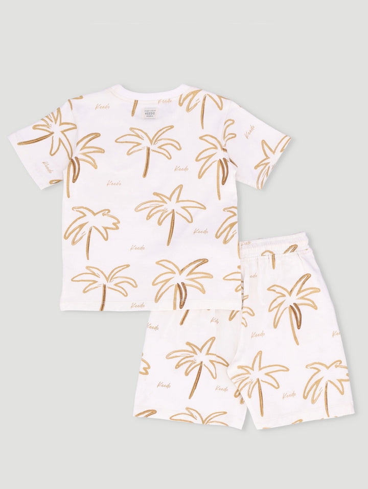 Keedo Boys Palms Tee & Short Set - Cream