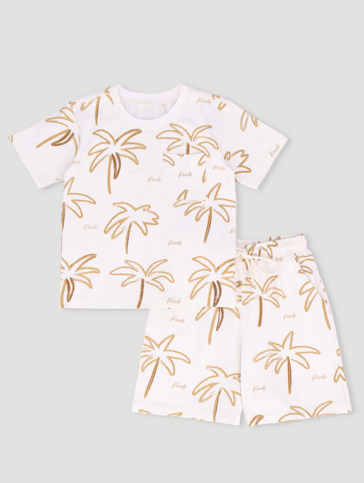 Keedo Boys Palms Tee & Short Set - Cream
