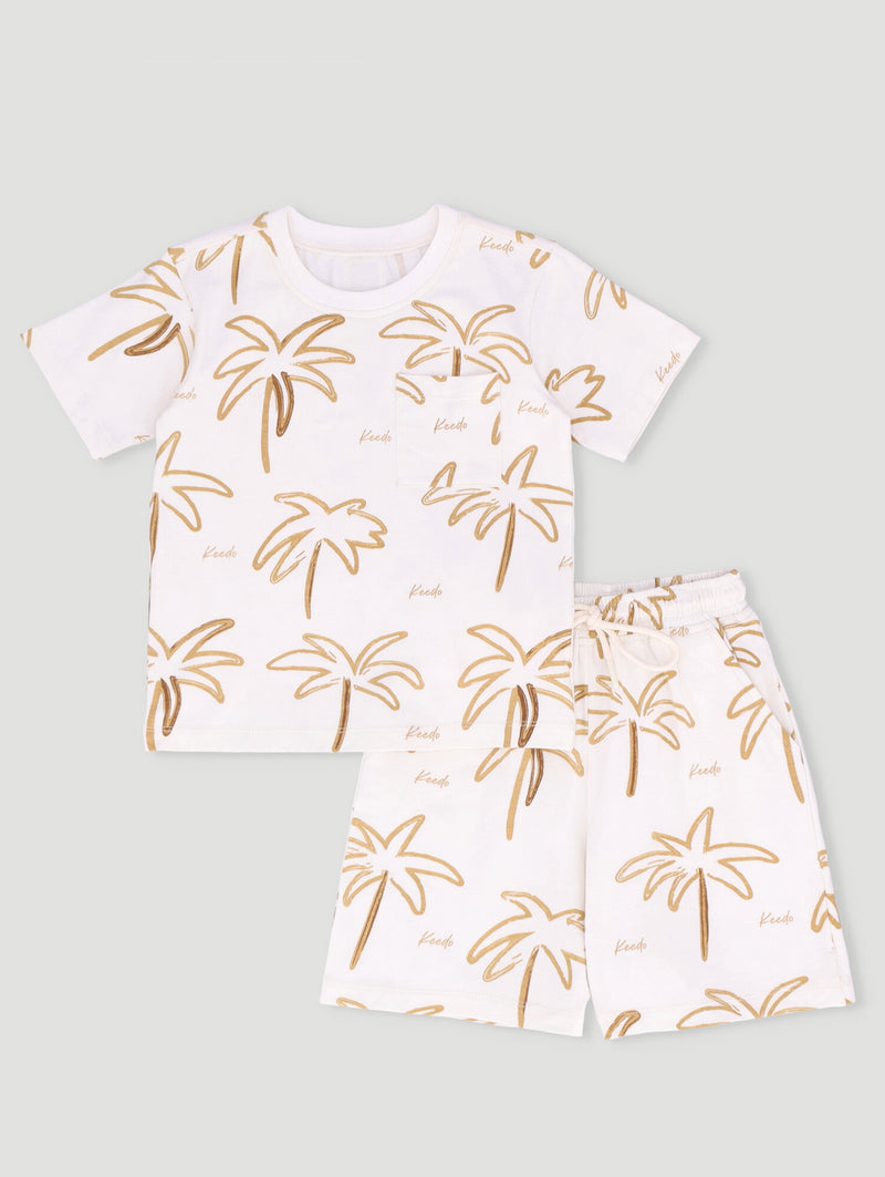 Keedo Boys Palms Tee & Short Set - Cream