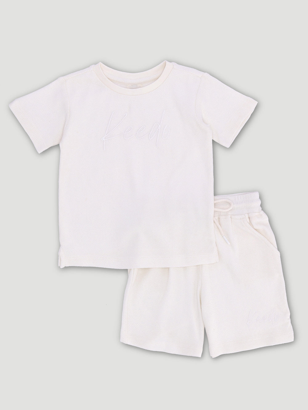 Keedo Boys Textured Tee & Shorts Set - Cream
