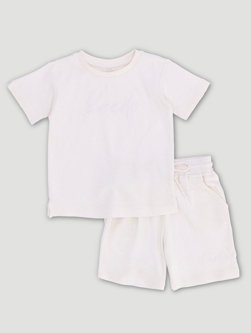 Keedo Boys Textured Tee & Shorts Set - Cream
