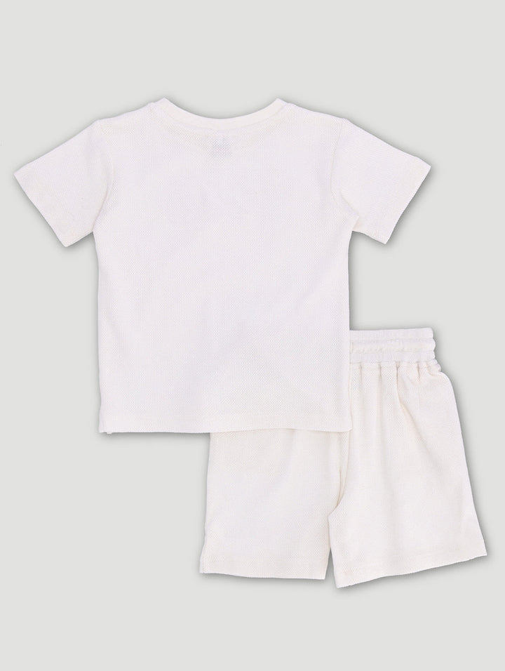 Keedo Boys Textured Tee & Shorts Set - Cream