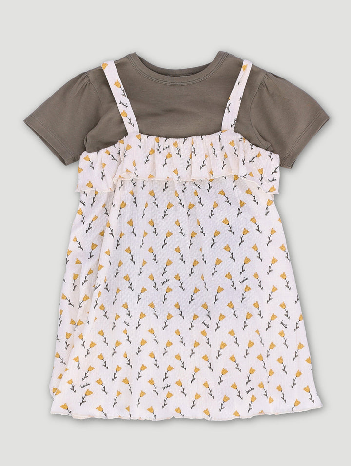 Keedo Girls Bellflower Pinni Dress Set - Cream