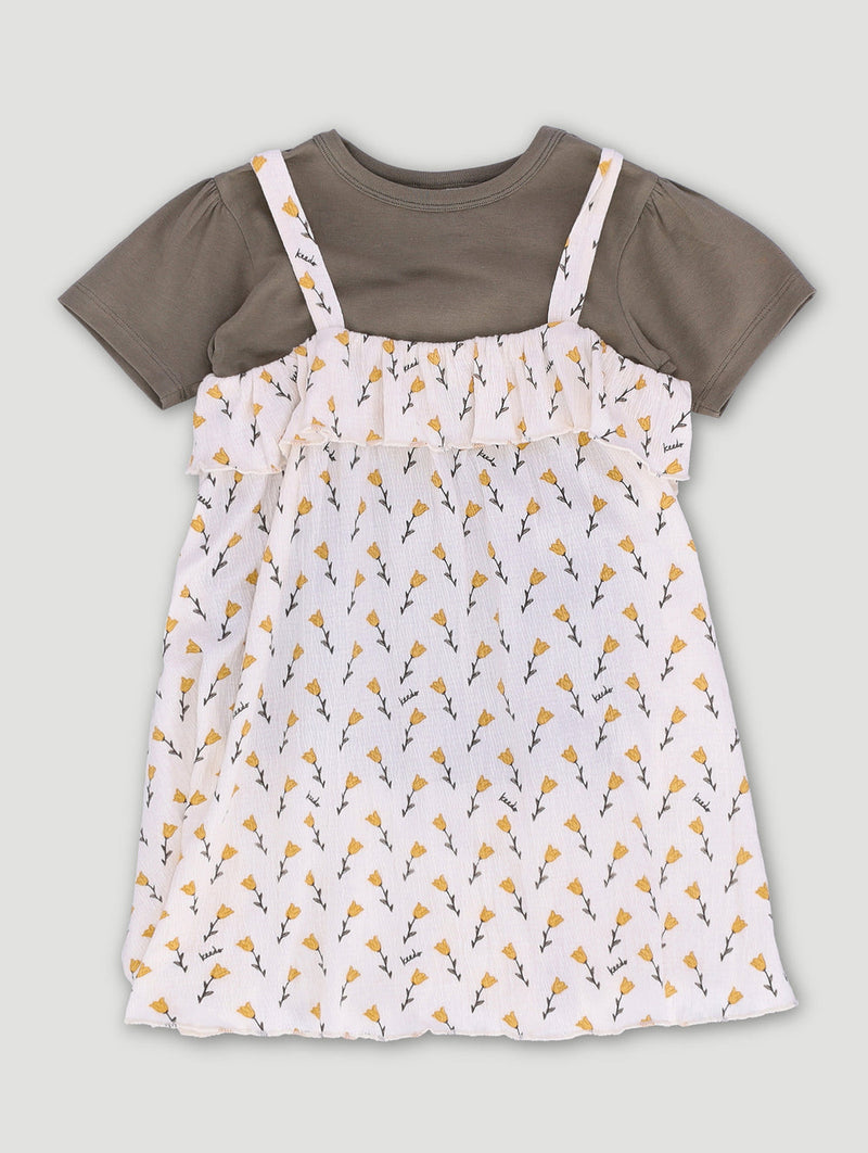 Keedo Girls Bellflower Pinni Dress Set - Cream