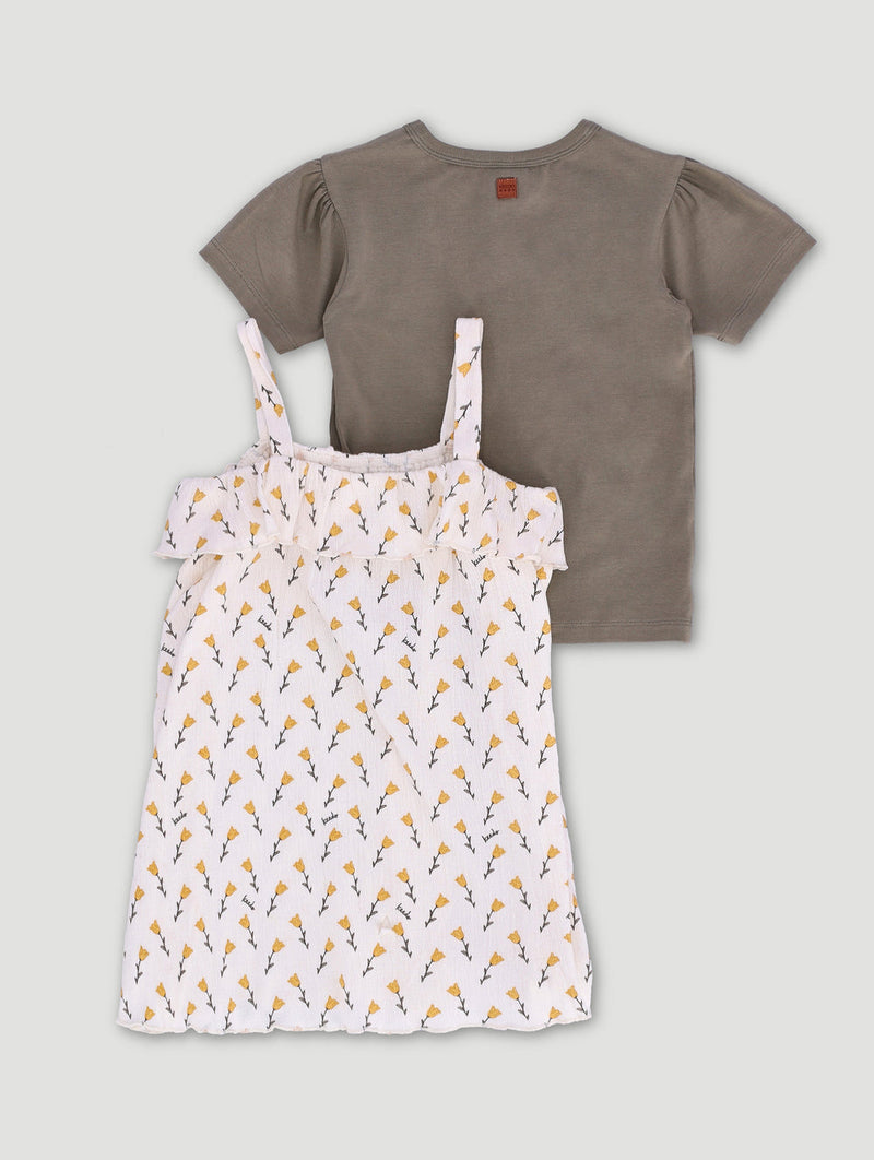 Keedo Girls Bellflower Pinni Dress Set - Cream