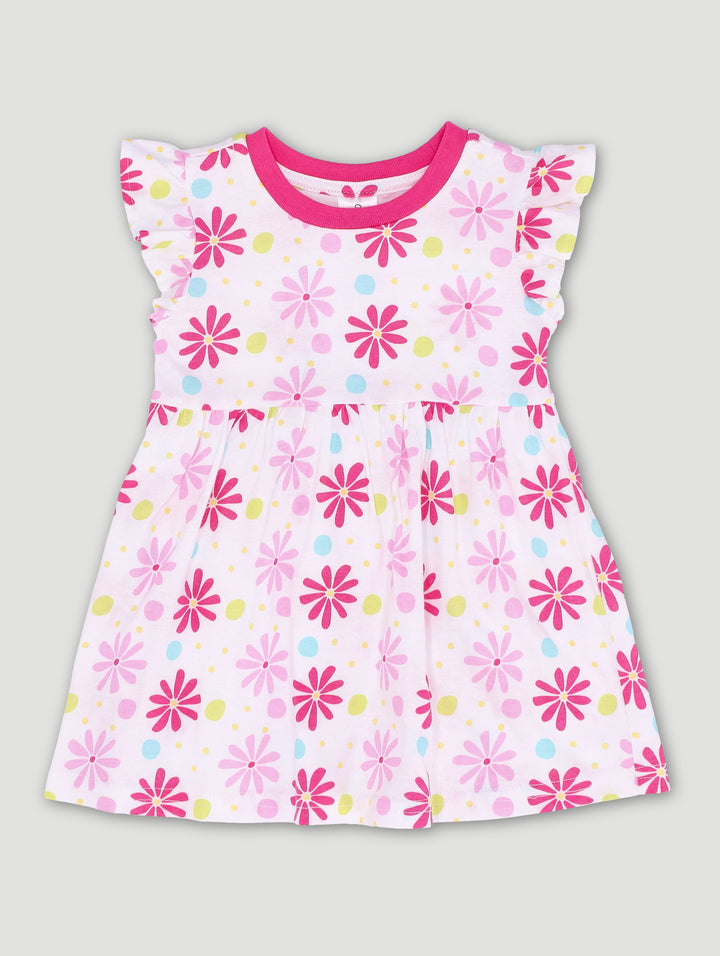 Baby Girls Floral Print Knit Dress - White