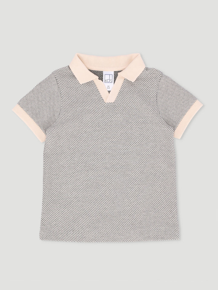 Pre-Boys Notch Polo Mini Check Golfer - Cream