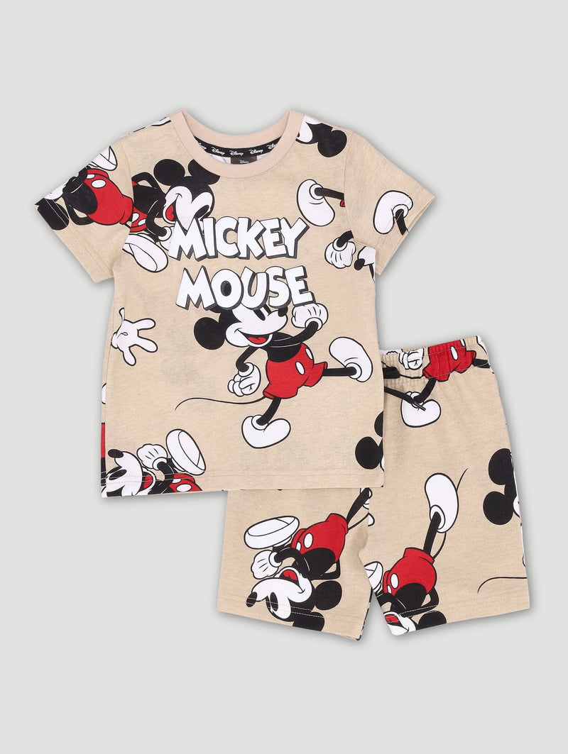 Pre-Boys Mickey Printed Short & Tee Set - Stone