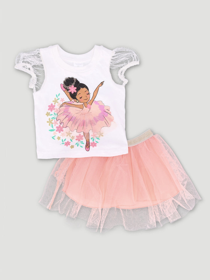 Baby Girls Ballerina Tee And Skirt Set - Peach