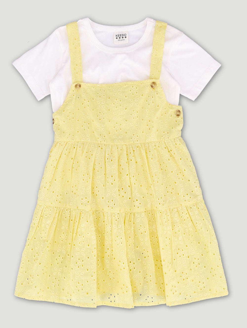 Keedo Girls Anglaise Pinni Dress - Yellow