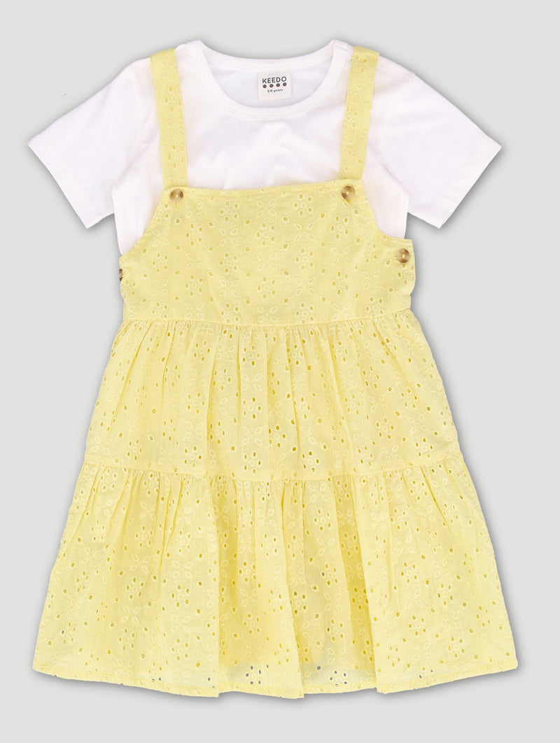 Keedo Girls Anglaise Pinni Dress - Yellow
