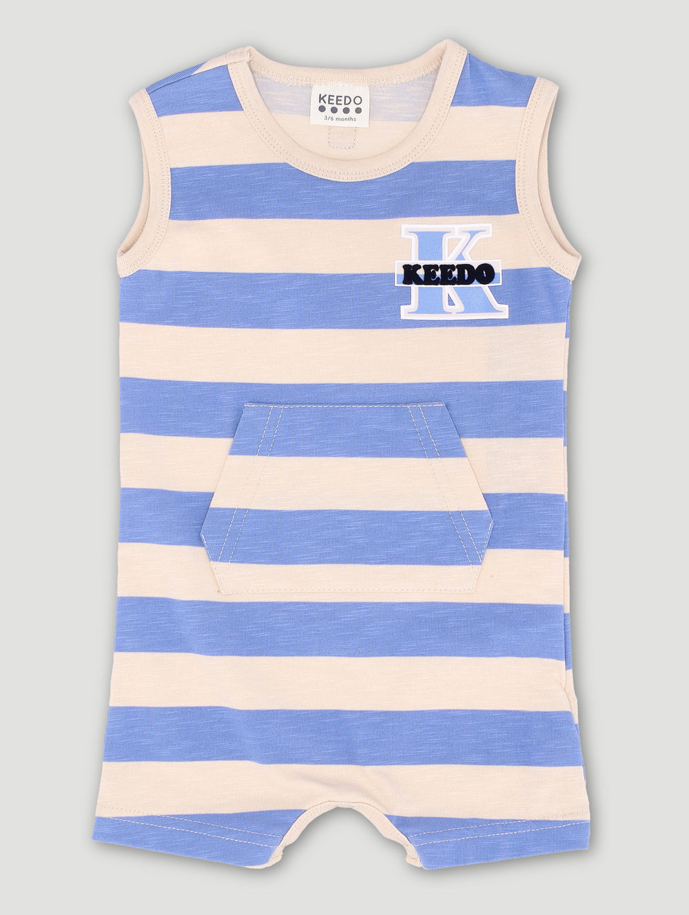 Keedo Baby Boys Stripe Logo Romper - Blue