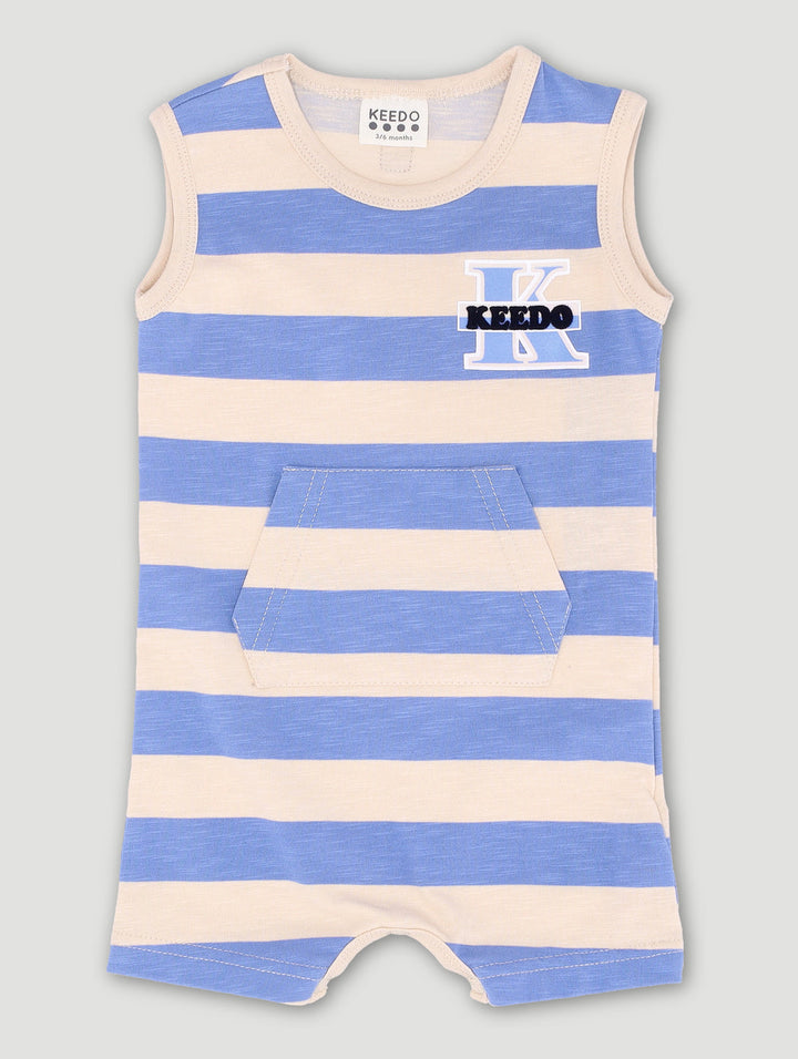 Keedo Baby Boys Stripe Logo Romper - Blue