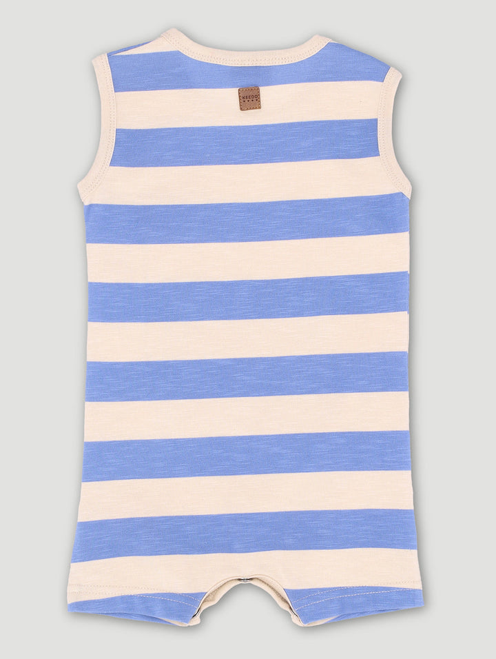 Keedo Baby Boys Stripe Logo Romper - Blue