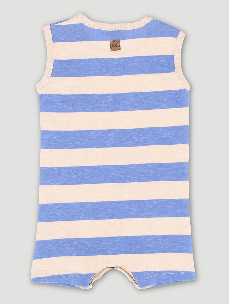 Keedo Baby Boys Stripe Logo Romper - Blue