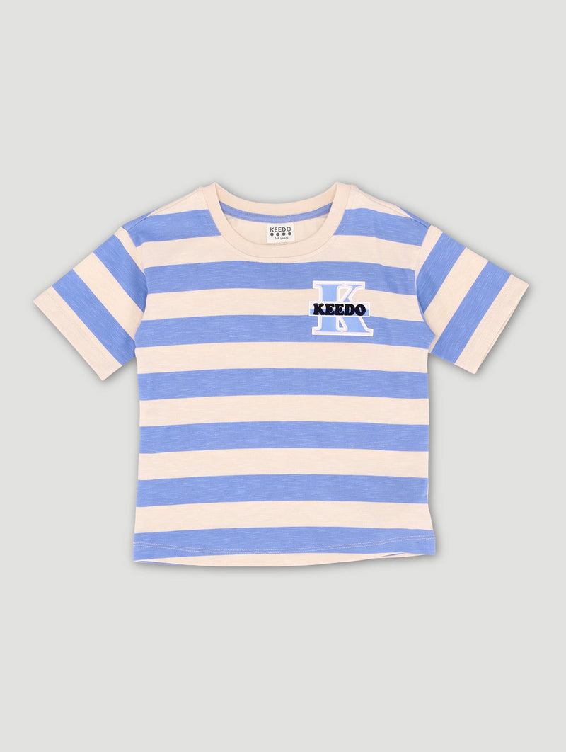 Keedo Boys Stripe Logo Tee - Blue