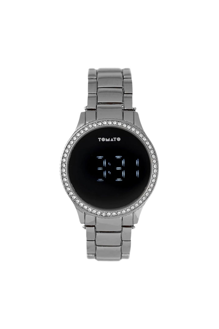 38mm Stone Case Silver LED Touch Watch - Silver