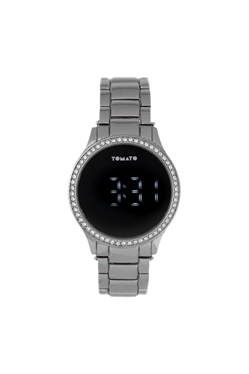 38mm Stone Case Silver LED Touch Watch - Silver