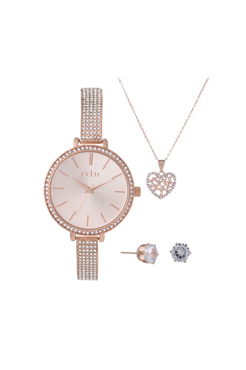 Rose Gold Case & Dial Watch & Jewellery Set - Rose Gold