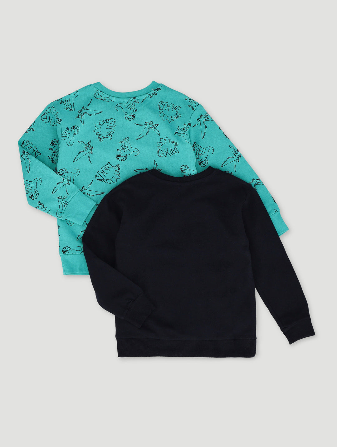 Pre-Boys 2 Pack Dino Print Crew Tops - Teal/Black