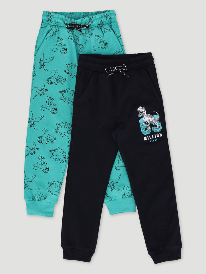Pre-Boys 2 Pack Dino Print Fleece Joggers - Teal/Black