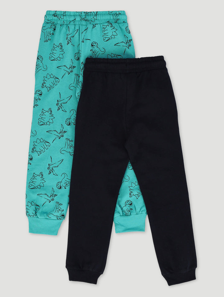 Pre-Boys 2 Pack Dino Print Fleece Joggers - Teal/Black