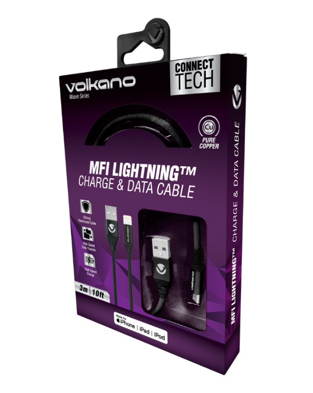 Fabric Braided MFI Lightning Cable 3m Black